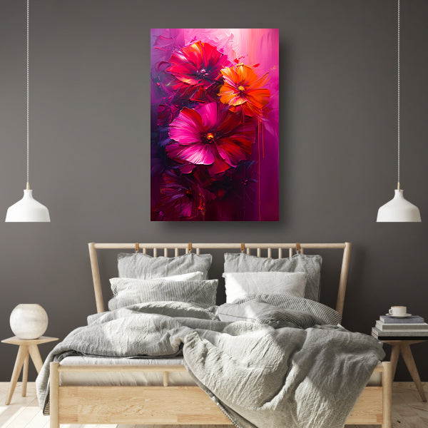 Kleurrijke abstracte bloemen kunst op canvas canvas met baklijst