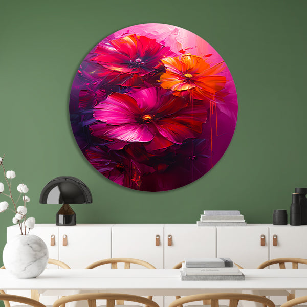 Kleurrijke abstracte bloemen kunst forex muurcirkel
