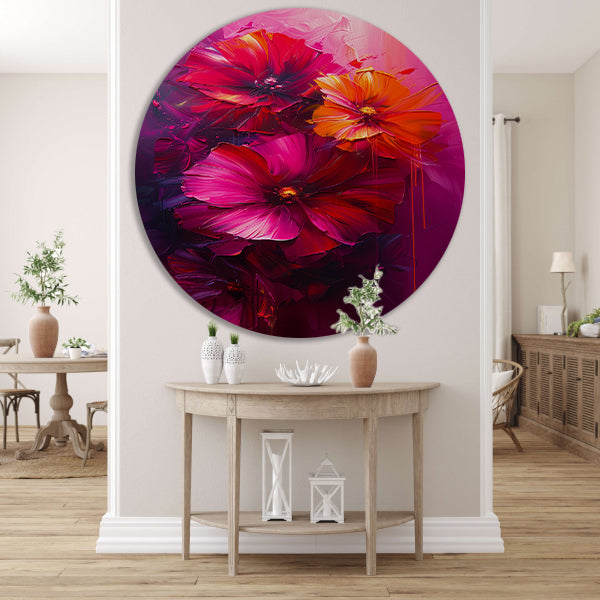 Kleurrijke abstracte bloemen kunst forex muurcirkel