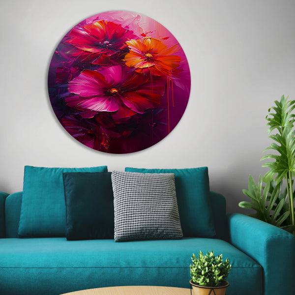 Kleurrijke abstracte bloemen kunst forex muurcirkel