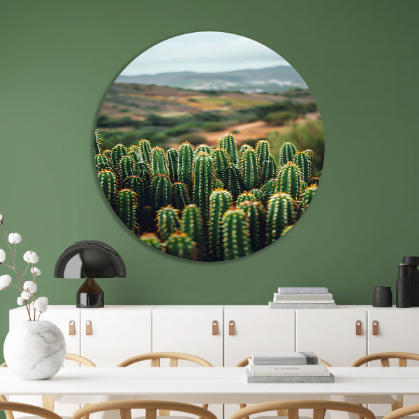 Cactussen in een berglandschap aluminium muurcirkel