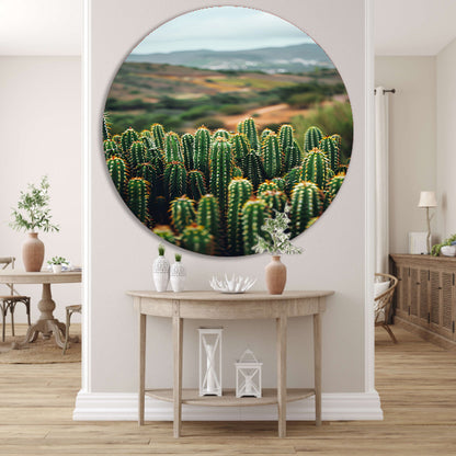 Cactussen in een berglandschap aluminium muurcirkel