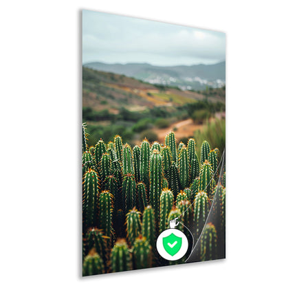 Cactussen in een berglandschap poster