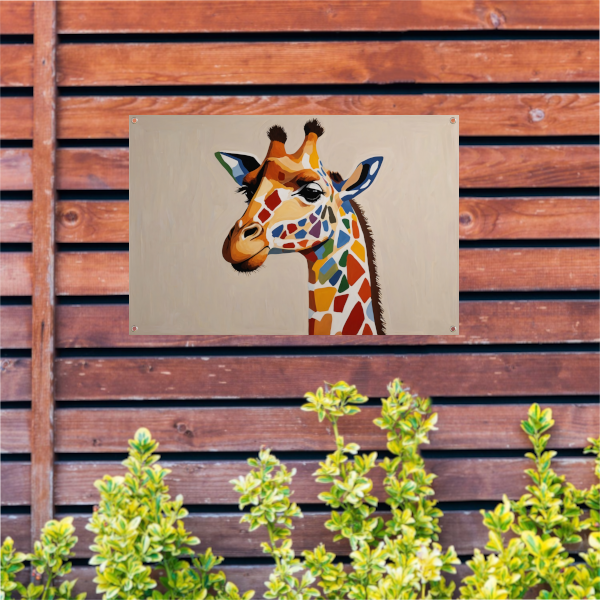 Levendige Popart Giraffe met Kleurrijke Vlekken tuinposter