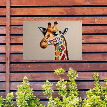 Levendige Popart Giraffe met Kleurrijke Vlekken tuinposter