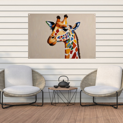 Levendige Popart Giraffe met Kleurrijke Vlekken tuinposter