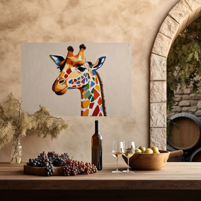 Levendige Popart Giraffe met Kleurrijke Vlekken tuinposter