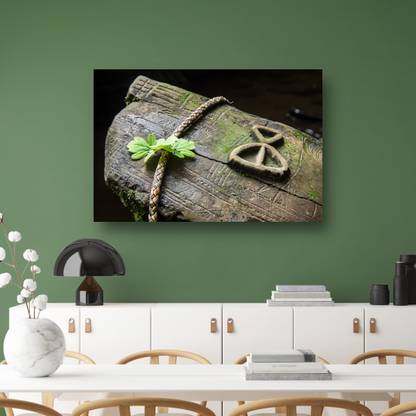 Plant groeit uit holle boomstam canvas