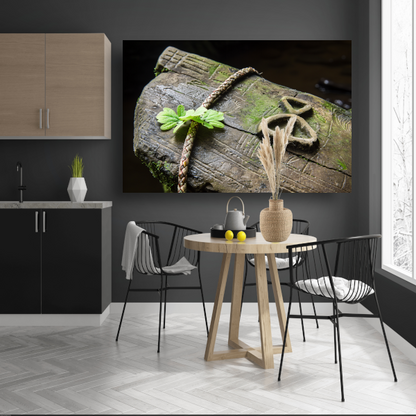 Plant groeit uit holle boomstam canvas