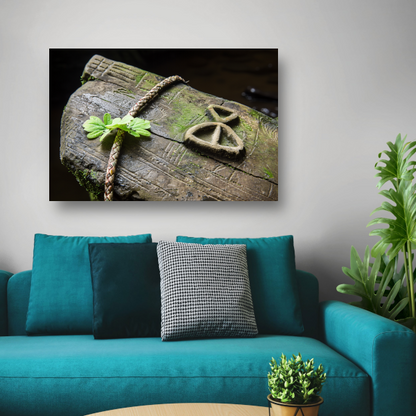 Plant groeit uit holle boomstam canvas
