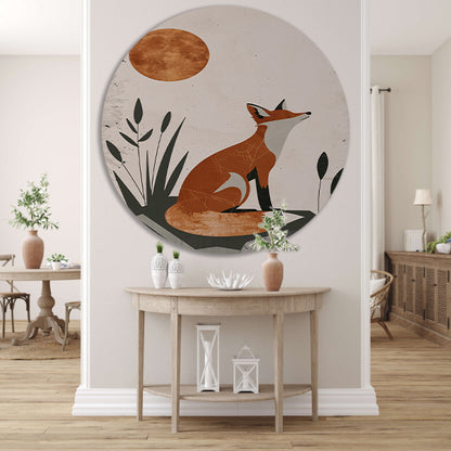 Minimalistische Vos in Rustgevende Aardetinten aluminium muurcirkel