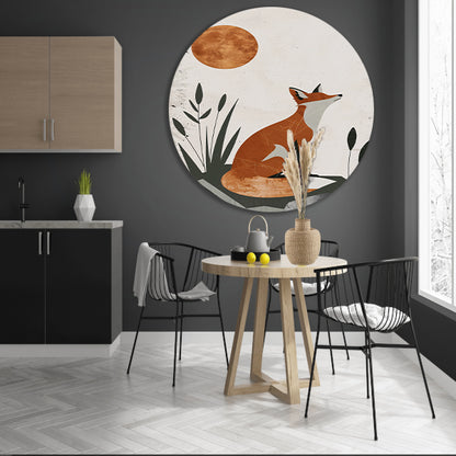 Minimalistische Vos in Rustgevende Aardetinten aluminium muurcirkel