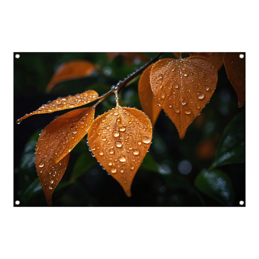 Dauwdruppels op Oranje Zomerbladeren tuinposter