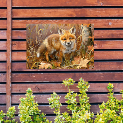 Schattige jonge vos in herfstbos tuinposter