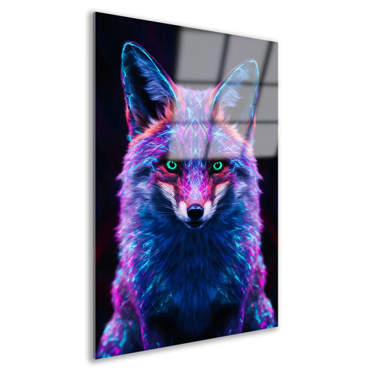 Neon vos kunstwerk met levendige kleuren acrylglas