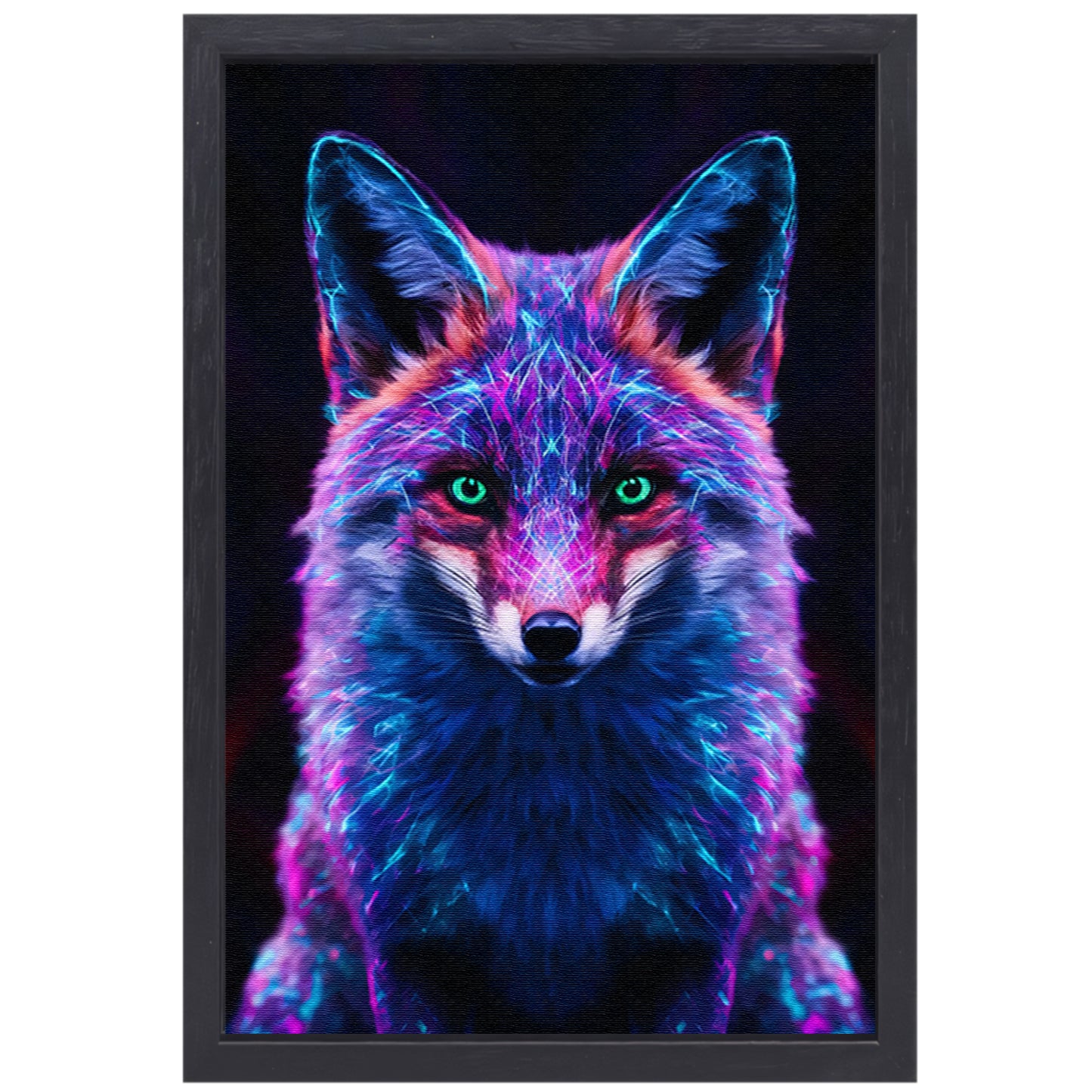 Neon vos kunstwerk met levendige kleuren canvas met baklijst