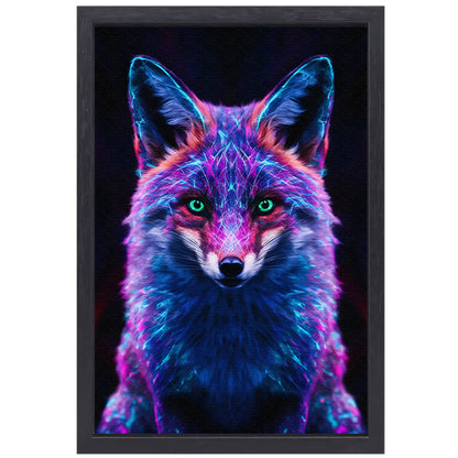 Neon vos kunstwerk met levendige kleuren canvas met baklijst