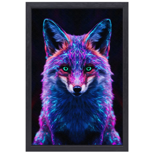 Neon vos kunstwerk met levendige kleuren canvas met baklijst