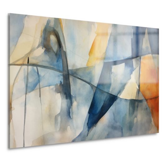 Aquarel compositie in blauw, geel en wit acrylglas