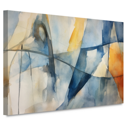 Aquarel compositie in blauw, geel en wit canvas