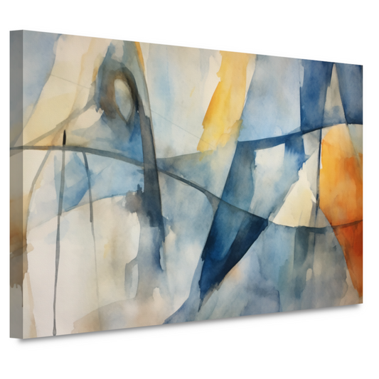 Aquarel compositie in blauw, geel en wit canvas