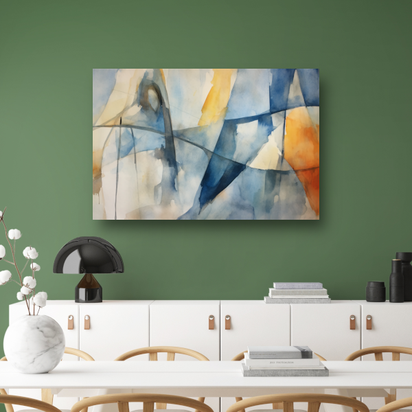 Aquarel compositie in blauw, geel en wit canvas