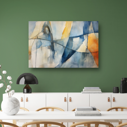 Aquarel compositie in blauw, geel en wit canvas