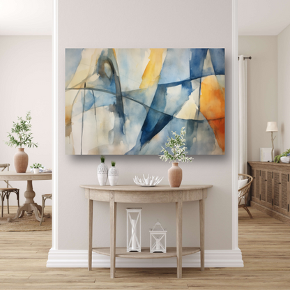 Aquarel compositie in blauw, geel en wit canvas