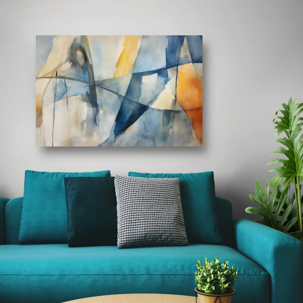 Aquarel compositie in blauw, geel en wit canvas