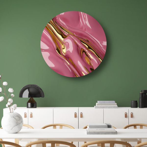 Gouden Glans over Roze Abstractie aluminium muurcirkel