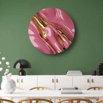 Gouden Glans over Roze Abstractie aluminium muurcirkel