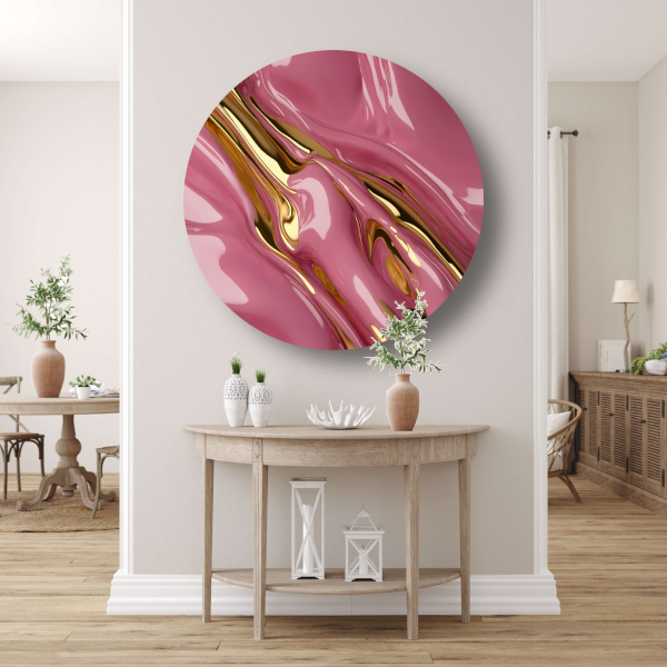 Gouden Glans over Roze Abstractie aluminium muurcirkel