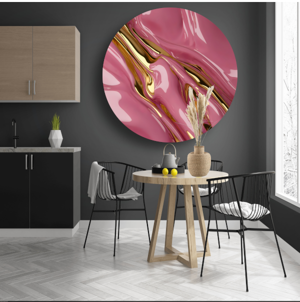 Gouden Glans over Roze Abstractie aluminium muurcirkel