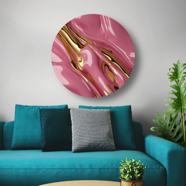 Gouden Glans over Roze Abstractie aluminium muurcirkel