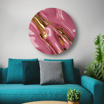 Gouden Glans over Roze Abstractie aluminium muurcirkel