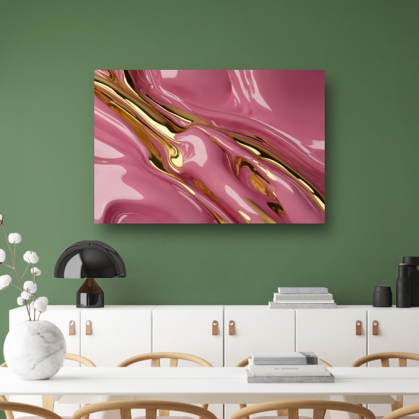 Gouden Glans over Roze Abstractie canvas met baklijst