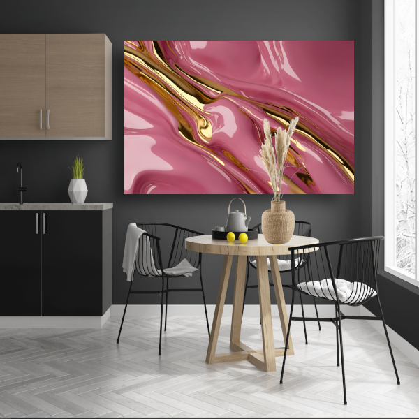 Gouden Glans over Roze Abstractie canvas met baklijst