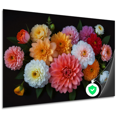 Levendige Bloemensamenstelling op Diepzwarte Achtergrond poster