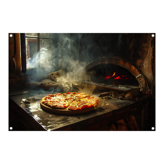 Huisgemaakte pizza in traditionele oven tuinposter