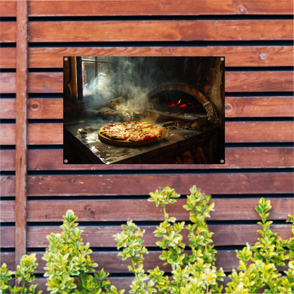Huisgemaakte pizza in traditionele oven tuinposter