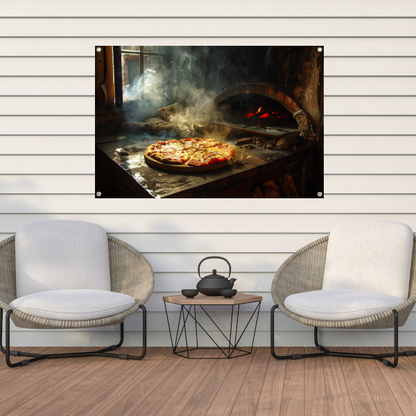 Huisgemaakte pizza in traditionele oven tuinposter