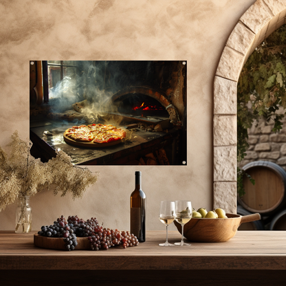 Huisgemaakte pizza in traditionele oven tuinposter