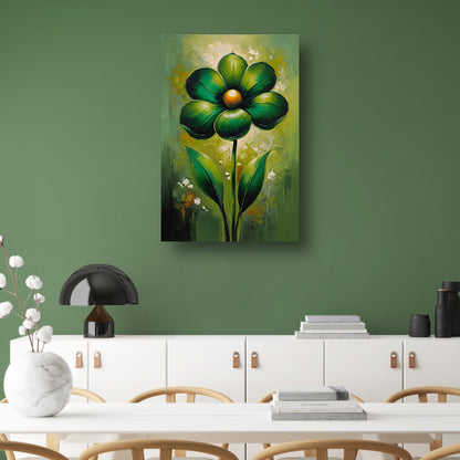 Groene Abstracte Bloem met Dynamische Bladeren canvas