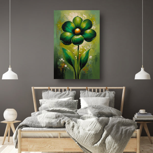 Groene Abstracte Bloem met Dynamische Bladeren canvas
