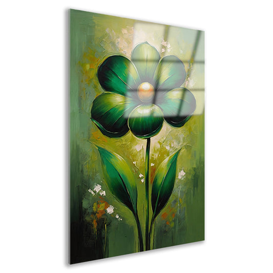 Groene Abstracte Bloem met Dynamische Bladeren Acrylglas