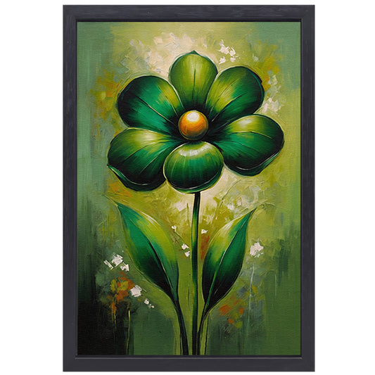 Groene Abstracte Bloem met Dynamische Bladeren canvas met baklijst