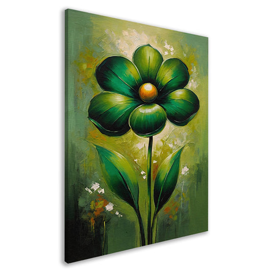 Groene Abstracte Bloem met Dynamische Bladeren canvas