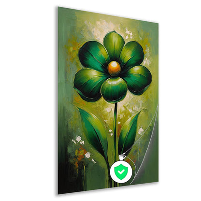 Groene Abstracte Bloem met Dynamische Bladeren poster