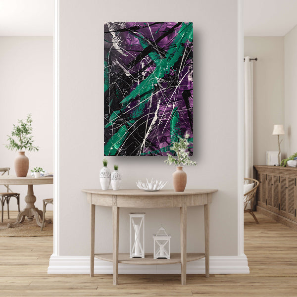 Abstracte dynamische figuur met paarse tinten canvas met baklijst