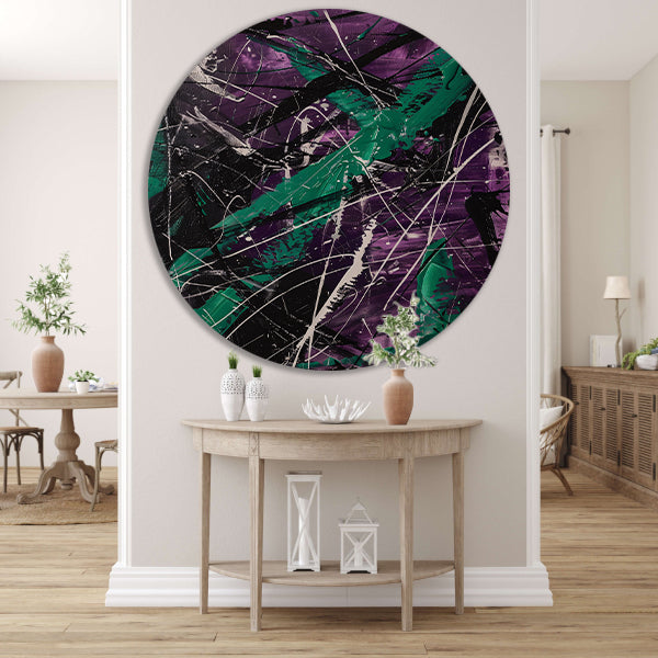 Abstracte dynamische figuur met paarse tinten forex muurcirkel